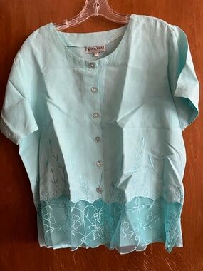 Kaktus Light Aqua Button-Front Top size XL